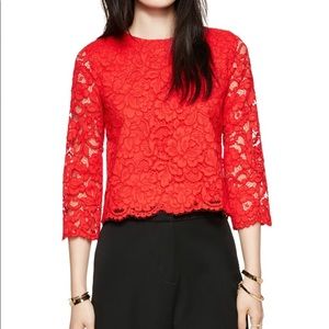 Kate Spade 3/4-sleeve Red Floral Lace Crop Top